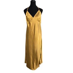 NWOT | Liquid Gold Satin V-Neck Halter Backless Relaxed Fit Midi Dress | XL